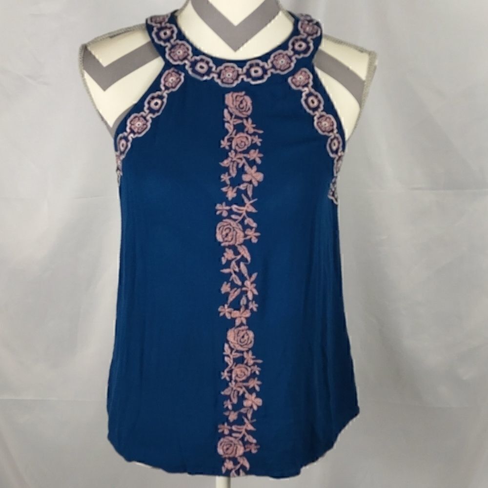 EM Blue Embroidered Halter Top